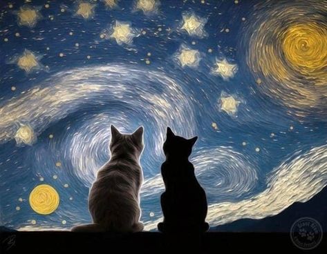 Cat Design Art, فنسنت فان جوخ, Arte Van Gogh, Pola Kartu, Soyut Sanat Tabloları, Two Cats, Seni Cat Air, Van Gogh Art, Starry Night Van Gogh