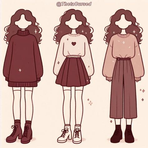 Fall Outfits Drawing, Sketched Outfits, Clothes Sketch, Outfits Anime, Character Clothes, Pullovers Outfit, Clothing Design Sketches, Female Clothes, Big Sweaters