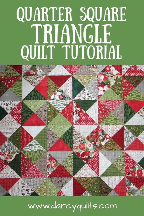 Quarter Square Triangle Quilt Tutorial - Darcy Quilts Quarter Square Triangle Tutorial, Quarter Square Triangle Chart, Quarter Square Triangle Quilts, Quarter Square Triangles, Triangle Quilt Tutorials, Half Square Triangle Quilts Pattern, Charm Square Quilt, Triangle Quilt Pattern, Christmas Quilt Patterns