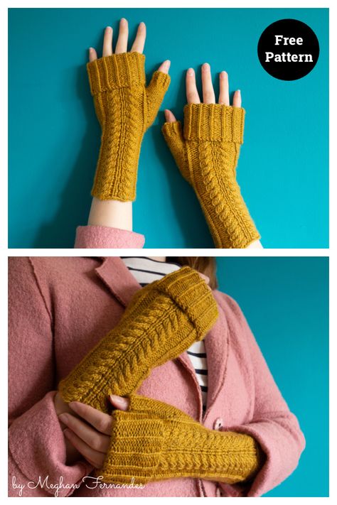 Vireo Cabled Fingerless Mitts Free Knitting Pattern Cable Fingerless Gloves Pattern Free Knitting, Cable Fingerless Gloves, Gloves Pattern, Fingerless Mitts, Wrist Warmers, Knitting Tutorial, Free Knitting Pattern, Knit Pattern, Free Knitting