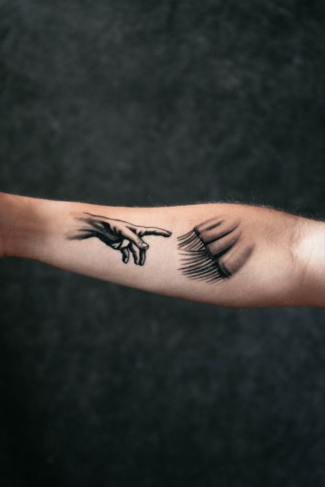 Rod And Staff Tattoo, Tattoo Of Hands Reaching, Shofar Tattoo, Christian Hand Tattoos For Guys, Biblical Hand Tattoos, Hem Of His Garment Tattoo, Goodness Of God Tattoo, Biblical Sleeve Tattoos Women, Talitha Cumi Tattoo