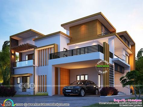 Other side view of the house House Paint Design, Flat House Design, Flat Roof House Designs, Side Elevation, Modern Contemporary House Plans, Modern Family House, Flat Roof House, 2 Storey House Design, Two Story House