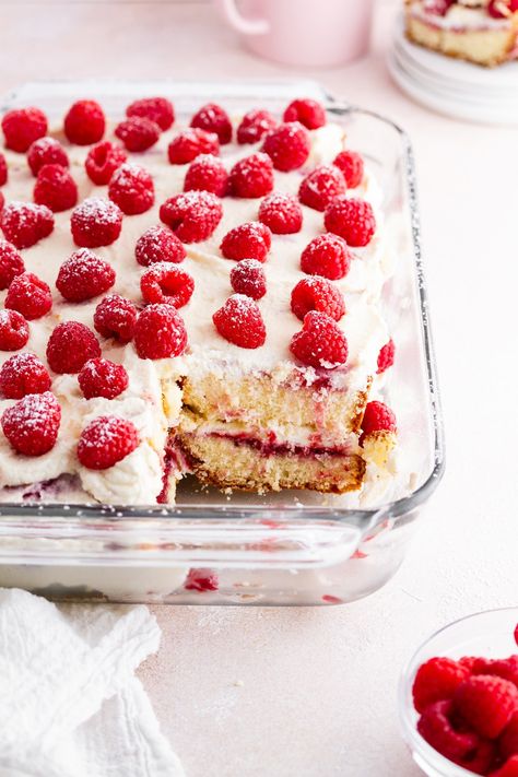 This no-bake Raspberry Pound Cake Tiramisu is made with layers of tender pound cake, sweet raspberry jam, mascarpone, whipped cream and fresh raspberries for the easiest summertime dessert you'll ever make in your 13x9. #easydessertrecipe #nobakedessert #raspberrytiramisu Raspberry Recipes Dessert, Raspberry Tiramisu, Southern Buttermilk Biscuits, French Apple Tart, Pumpkin Cranberry, Recipe Girl, Tiramisu Recipe, Fruit Jam, Glass Baking Dish