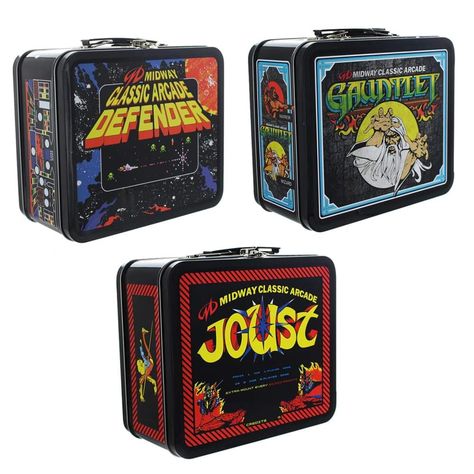 PRICES MAY VARY. INCLUDE 3 ITEMS: Gauntlet, Joust, and Defender FUN AND FUNCTIONAL: Relive the glory days of video games with these Midway Classic Arcade Tin Lunch Boxes! CREATIVE DESIGN: Metal lunch box features vintage cabinet art from the classic games Gauntlet, Joust, and Defender! OFFICIALLY LICENSED: Officially licensed Midway Classic Arcade collectibles. PERFECT GIFT: Sure to make a great gift for your favorite classic video game fan! Relive the glory days of video games with these Midway Cabinet Art, Tin Lunch Boxes, Mini Arcade, Vintage Cabinet, Lunch Box Set, Classic Video, Metal Lunch Box, Classic Video Games, Puzzle Shop