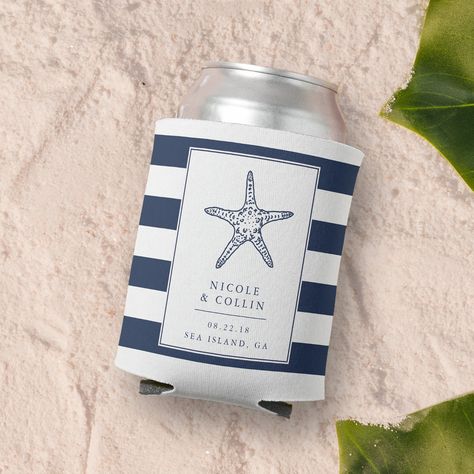 Preppy Hawaii, Starfish Illustration, Popular Wedding Favors, Wedding Favors Beach, Nautical Wedding Favors, Summer Favors, Starfish Wedding, Beer Sleeve, Wedding Koozies