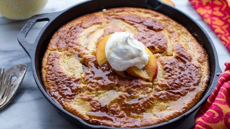 Blogger Tieghan Gerard of Half Baked Harvest bakes up a fruit-filled breakfast the whole family will love! Peaches And Cream Breakfast, Pancake Casserole, Easy Breakfast Bake, Biscuit Breakfast, Breakfast Bakes, Baked Breakfast Recipes, Bisquick Recipes, Breakfast Casseroles, Brunch Food