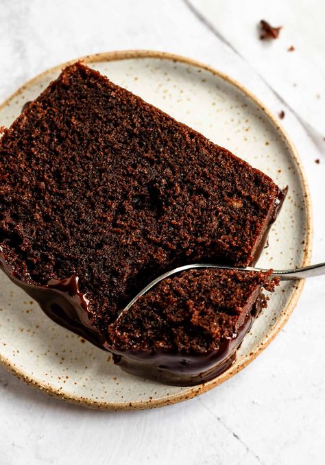 Chocolate cake slice on a plate with a fork inserted into the cake. Chocolate Sour Cream Pound Cake, Best Ever Chocolate Cake, Small Chocolate Cake, Chocolate Pound Cake, Sour Cream Pound Cake, Cake Mug, Sour Cream Recipes, Chocolate Banana Bread, Loaf Cake