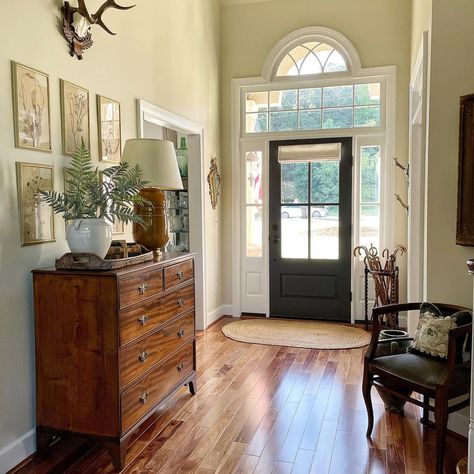 Kim | French Country on Instagram: “I don’t really care for a shade on a door, but we had our two maple trees cut down out front that sort of blocked a clear view from the…” English Entryway, New York Apartment Interior, Dallas House, Apartment Entryway, Entry Furniture, Maple Trees, Nancy Meyers, Starter Home, Traditional Modern