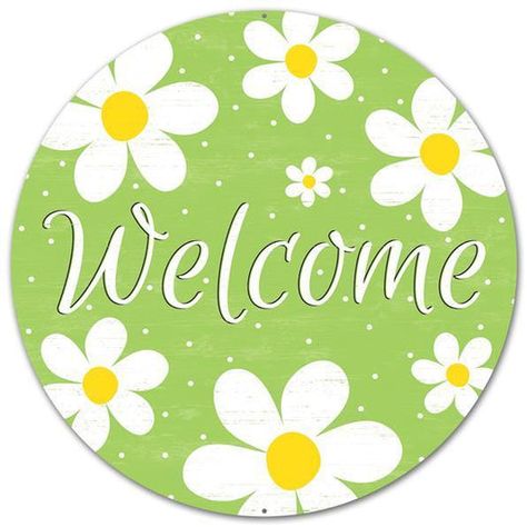 Door Mesh, Metal Welcome Sign, Door Signs Diy, Summer Door Hanger, Wreath Wall, Easter Signs, White Daisies, Trendy Tree, Wreath Supplies