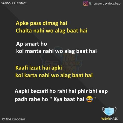 Funny Shayari Hindi Jokes, Shayari In Hindi Funny, Super Funny Jokes, Funny Shayari, Funny Words To Say, Funny Puns Jokes, Funny Attitude Quotes, Funny Girly Quote, Funny Texts Jokes