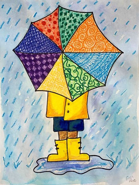 Rainy Day Art Project, Rainy Day Artwork, Umbrella Art Projects For Kids, Rainy Day Painting Ideas, Cute Umbrella Drawing, Rainy Day Art For Kids, Rain Art Projects For Kids, Umbrella Painting Acrylic, Rainy Season Drawing For Kids