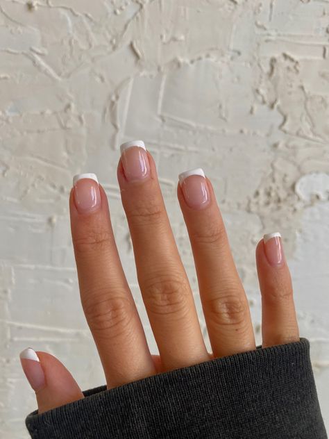 Nail inspo: clean girl nails. Short French tip nails using hard gel. Put It In Neutral French Manicure, Gel Opi, Classic French Tip, Tip Nails, Simple Nail, Hard Gel, French Tip Nails, French Manicure, French Nails