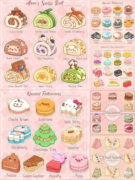 Sanrio Food Drawing, Japanese Food Drawing, Japanese Food Illustration, Desserts Drawing, Chibi Food, Dessert Illustration, Homemade Cookbook, Recipe Drawing, Food Doodles