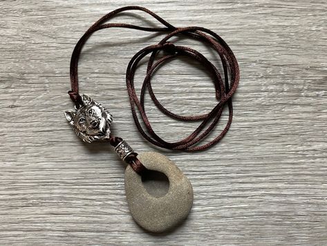 Wolf Necklace, Hag Stone Necklace, Odin Stone, Holey Stone Pendant, Protection Stone, Faerie Stone, Wolf Totem, Adder Stone, Celtic Stone Adder Stone, Hag Stone Necklace, Holey Stone, Wolf Totem, Stone Necklaces, Wolves Pendants, Hag Stones, Wolf Necklace, Silver Wolf