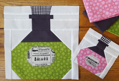 Potion Bottle Quilt Block, Halloween Quilt Pillow, Halloween Quilts Ideas Simple, Spooky Quilt Patterns, Halloween Quilt Blocks Free Pattern, Free Quilt Block Patterns Printables, Halloween Quilt Blocks, Coffin Quilt, Spooky Quilt