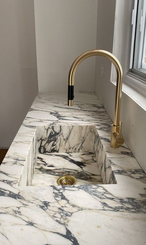 Countertops Decor Ideas, Kitchen Countertops Decor Ideas, Calacatta Monet, Kitchen Countertops Decor, Stone Sinks, Marble Trend, Marble Sink, House Details, Marble Sinks