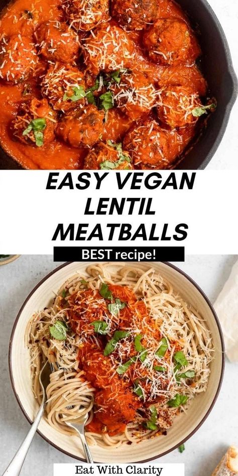 Vegan Lentil Meatballs, Lentil Meatballs, Vegan Lentil, Vegan Meatballs, Italian Pasta Recipes, Meatballs Recipe, Tasty Vegetarian Recipes, Lentil Recipes, God Mat