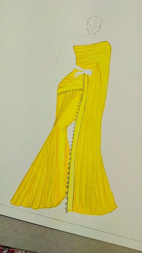 Saree Design Drawing Sketches, How To Draw A Saree, Traditional Dresses Sketch, Traditional Wear Illustration, Saree Design Drawing, Sari Illustration, Saree Illustration, Bride Fashion Illustration, Drawing Male