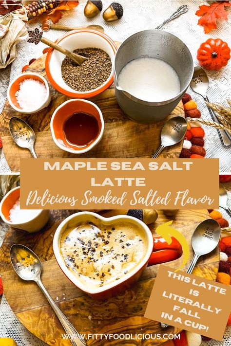 Maple Sea Salt Latte | Delicious Smoked Salted Flavor - Fitty Foodlicious Maple Sea Salt Latte, Easy Espresso, Maple Latte Recipe, Maple Latte, Crisp Fall Morning, Pumpkin Hot Chocolate, Caramel Drinks, Iced Pumpkin Spice Latte, Espresso Drink