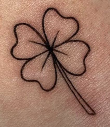 67 Tattoo Number, 4 Leafed Clover Tattoo, Luck Tattoo Ideas Symbols, Four Leaf Clover Tattoo Black, Clover Outline Tattoo, Simple Four Leaf Clover Tattoo, 4 Leaf Clover Tattoo Design, Simple Shamrock Tattoo, Clover Tattoos For Men