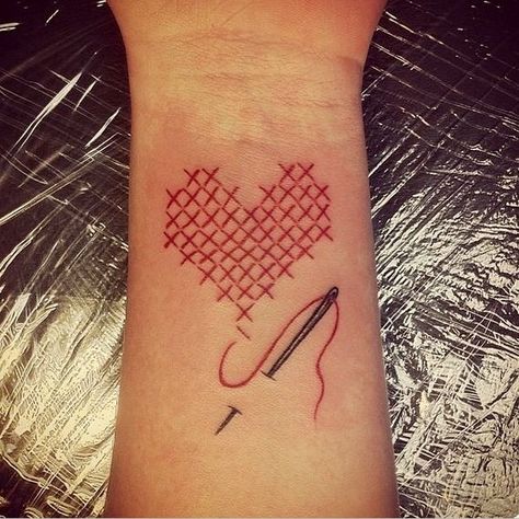 Heart Stitch Cross Stitch Tattoo, Sewing Tattoos, Grandma Tattoos, Tattoo Painting, Stitch Tattoo, Theme Tattoo, Omerta Tattoo, Geniale Tattoos, Beautiful Cross Stitch