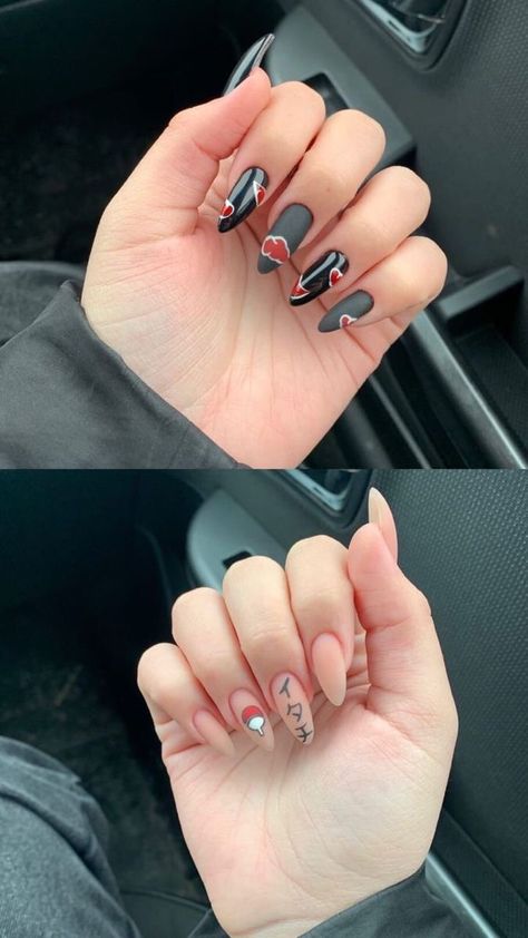 Simple Anime Nail Designs, Cute Anime Nail Designs, Naruto Nails Designs, Simple Anime Nails, Naruto Nails, Anime Nail, Halloween Nail Ideas, Anime Nails, Edgy Nails