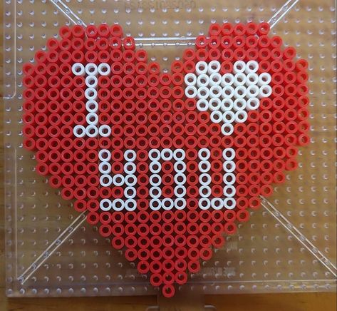 I Love You Perler Beads, Perler Beads Heart Pattern, Valentines Hama Beads, Valentine’s Day Perler Beads, Valentines Perler Bead Patterns, Valentines Day Perler Bead Patterns, Heart Shapes Template, Pearl Beads Pattern, Easy Perler Beads Ideas