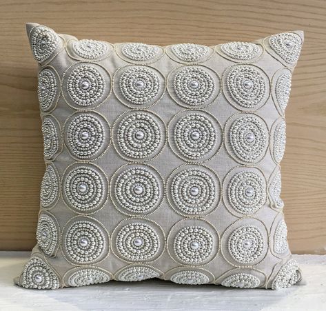 Fancy Cushions, Embellished Pillows, Beaded Pillow, Modern Pillow Covers, Contemporary Cushions, Embroidery Lessons, Modern Pillow, Round Throw Pillows, Contemporary Pillows