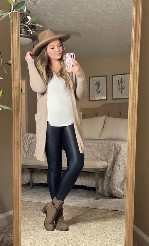 Chic Brown Leggings For Night Out, Zyia Metallic Leggings Outfits, Chic Brown Fall Leggings, Brown Leggings For Fall, Faux Leather Leggings Camel, Metallic Leggings Outfit, Trendy Faux Leather Brown Leggings, Burgandy Leggings, Leggings Outfit Winter