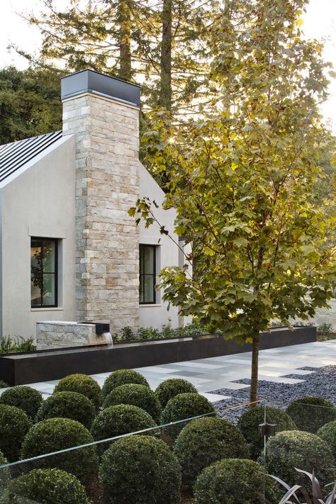 Metal chimney cap Stone Chimney, European Architecture, Modern Farmhouse Exterior, Mediterranean Homes, Farmhouse Exterior, California Homes, Architectural Inspiration, Modern House Exterior, Contemporary House