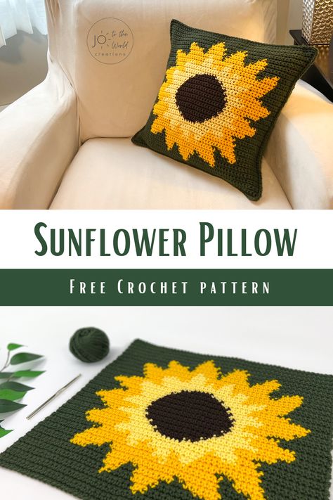 Make your home feel like summer all year long with this Crochet Sunflower Pillow Pattern. This easy to follow pattern will have you whipping up a beautiful sunflower pillow in no time. Perfect for adding a splash of color to any room, this pillow is sure to brighten up your space. Sunflower Pillow Pattern, Flower Pillow Pattern, Crochet Pillow Case Pattern, Crochet Pillow Patterns Free, Crochet Pillow Cases, Sunflower Pillow, Crochet Pillow Cover, Crochet Cushion Cover, Crochet Pillow Pattern