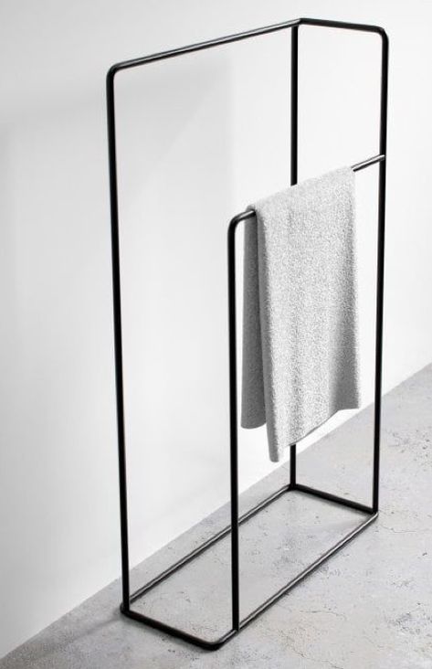 Black Showers, Black Towel Rail, Standing Towel Rack, Free Standing Towel Rack, Black Bath, Standing Coat Rack, Black Towels, Towel Rack Bathroom, Rack Design