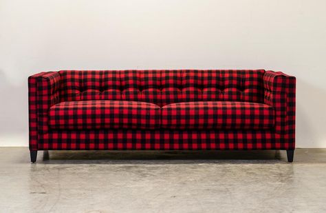 buffalo plaid couch. Plaid Furniture, Plaid Couch, Vermont Cabin, Checked Sofa, Chesterfield Furniture, Modern Tuxedo, Plaid Sofa, Buffalo Plaid Fabric, Log Home Decorating