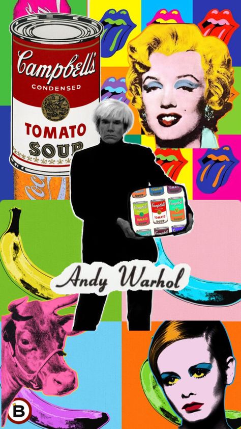 Andy Warhol wallpaper made by Beccue Andy Warhol Wallpaper, Warhol Pop Art, Andy Warhol Pop Art, Condensed Tomato Soup, Wallpaper Collage, Lou Reed, Andy Warhol, Collage Art, Art Inspo