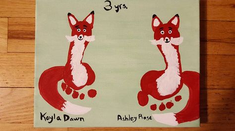 Fox Footprint Art, Fox Footprint, Baby Alphabet Book, Handprint Calendar, Animal Footprints, Toddler Painting, Footprint Craft, February Crafts, Footprint Crafts