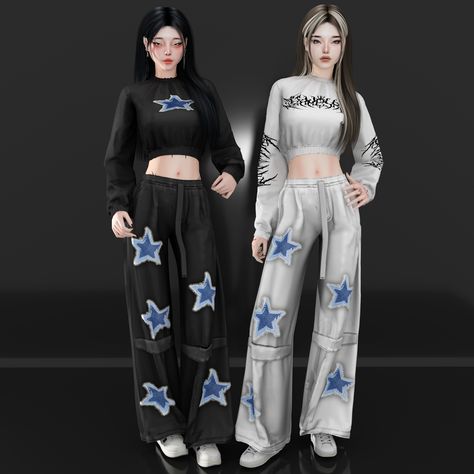 Sims 4 Clothes Maxis Match, Kpop Sims 4, Pants Sims 4 Cc, Stars Outfit, Women Kpop, Red Velet, Custom Cast, Star Pants, Star Clothing