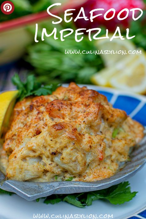 Keto Seafood Imperial - Culinary Lion Seafood For A Crowd, Seafood Imperial, Keto Entrees, Seafood Curry, Keto Seafood Recipes, Seafood Ideas, Seafood Casserole Recipes, Seafood Recipes Scallops, Seafood Dinner Recipes