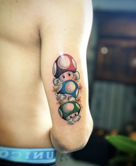 Mario Brothers Tattoo, Super Mario Bros Tattoos, Boo Tattoo Mario, Mario Tattoo Design, Gengar Tattoo, Super Mario Tattoo, Mario Tattoo, Brother Tattoos, Men's Small Tattoo