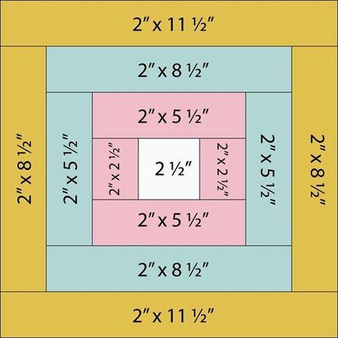 Measurements for a block quilt / 48 blocks, 8 rows of 6 blocks each, for twin size quilt Log Cabin Patchwork, Projek Menjahit, Log Cabin Quilt Pattern, Log Cabin Quilt Blocks, Twin Quilt Size, Quilt Square Patterns, Log Cabin Quilts, Beginner Quilt Patterns, Log Cabin Quilt