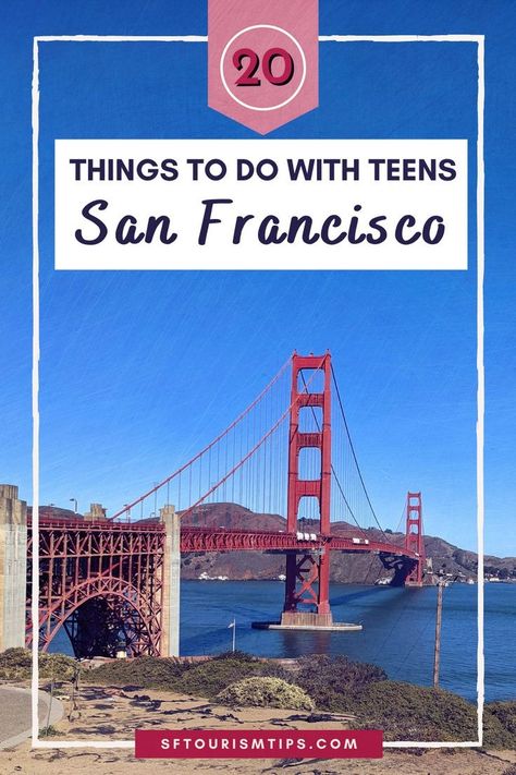 Are you looking for unforgettable experiences in San Francisco with your teenagers? Discover the top activities that will keep them entertained, from biking across the gorgeous Golden Gate Bridge to catching a thrilling theater show. Don't miss out on our family-friendly museums, mesmerizing street festivals, the adrenaline-pumping 7D Experience on Pier 39, and the electrifying atmosphere at local sports games. Grab your adventure-loving teens and conquer the best of San Francisco together! San Francisco Activities, San Francisco With Kids, Places In San Francisco, Trip Hacks, Alcatraz Island, California Vacation, Vacation Usa, San Francisco Travel, California Travel Road Trips