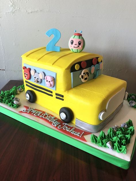 Cocomelon Birthday Cake, School Bus Cake, Cars Cake Design, Bus Cake, Twin Birthday Cakes, Rainbow Themed Birthday Party, 2nd Birthday Party For Boys, Cocomelon Birthday, Baby Boy 1st Birthday Party