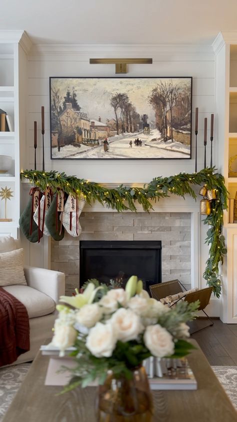 Fireplace Cabinet Decor, Christmas Mantle Tv Above, Fireplace With Tv Above Christmas Decor, Christmas Mantel With Tv Above, Christmas Decor Under Tv, Mantle With Tv Above, Mantle Styling With Tv, Mantle Christmas Decor Ideas With Tv, Christmas Mantle With Tv Above