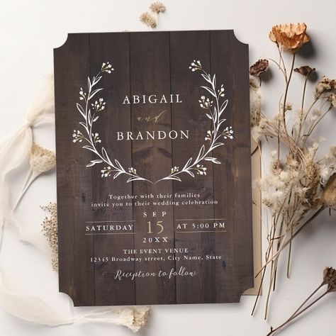 Rustic Barn Wood Boho Floral Country Wedding Invitation Backyard Country Wedding, Wedding Simple Elegant, Boho Winter Wedding, Backyard Country, Spring Backyard, Crest Wedding Invitations, Barn Wedding Invitations, Popular Wedding Invitations, Vintage Boho Wedding