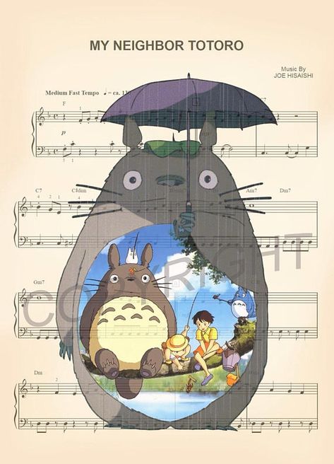 Totoro Silhouette, Totoro Satsuki, Satsuki And Mei, White Totoro, Totoro Art, Music Art Print, Sheet Music Art, Art Musical, Neighbor Totoro