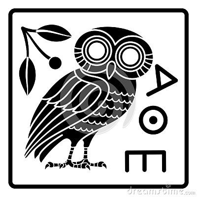 Greek Ancient Coin From Athens, Vintage Illustration. Old Engraved Illustration Of An Owl And An Olive Tree Branch Stock Vector - Illustration of cash, illustration: 138511592 Ancient Greek Tattoo, Greek Animals, Greece Tattoo, Greek Drawing, Athena Tattoo, Athena Owl, Greek Symbol, Ancient Greek Art, Greek Pottery