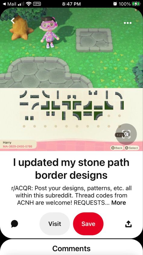 Acnh Stone Path Border, Acnh Border, Acnh Stone Path, Achn Ideas, Path Border, Acnh Path, Acnh Codes, Acnh Inspo, Stone Path