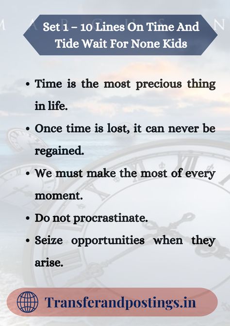 10 Lines On Time And Tide Wait For None Time And Tide Wait For None, Canterbury Tales, Dwelling On The Past, Time And Tide, Learn From Your Mistakes, Effective Time Management, Challenging Times, Focus On Your Goals, Live In The Present