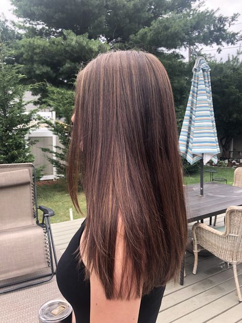 Long No Layers Haircut, Long Brown Haircut Straight, Long Blended Layers, Long Haircut Straight, Layers Straight Hair, Straight Mid Length Hair, Straight Brown Hair, Brown Hair Cuts, One Length Hair