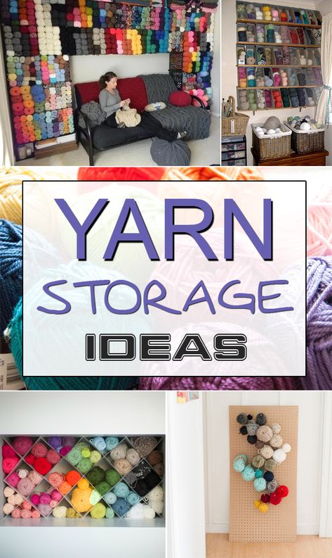 12-clever-yarn-storage-ideas                                                                                                                                                                                 More Diy Yarn Storage Ideas, Yarn Storage Ideas, Yarn Storage Solutions, Diy Yarn Holder, Knitting Room, Holiday Crochet Patterns, Crochet Organizer, Yarn Organization, Yarn Holder