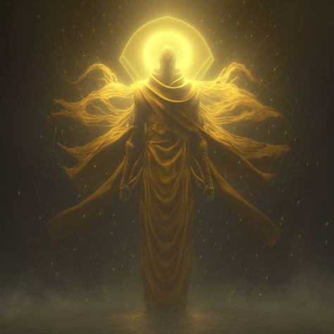 Eldritch Sun God, Sun God Fantasy Art, Eldritch Angel Concept Art, God Of Knowledge Fantasy Art, Sun Deity Art, God Of Time Art, God Of Fire Fantasy Art, Hastur Art, Gold Concept Art